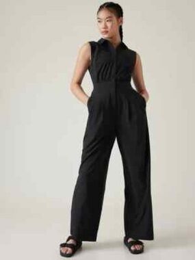 Athleta Brooklyn Heights Wide Leg Sleeveless Black Jumpsuit 14P 14 Petite